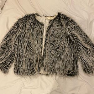 Disco Hunnys Grey/white faux fur coat (makeup stain inside)